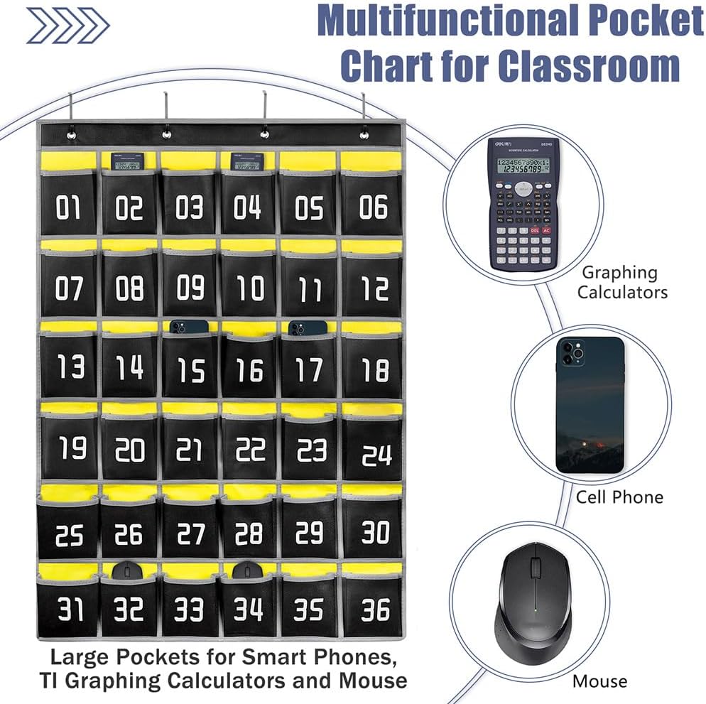 Loghot Classroom Accessories Closet Pocket Chart for Cell Phones Holder Wall Door Hanging Organizer