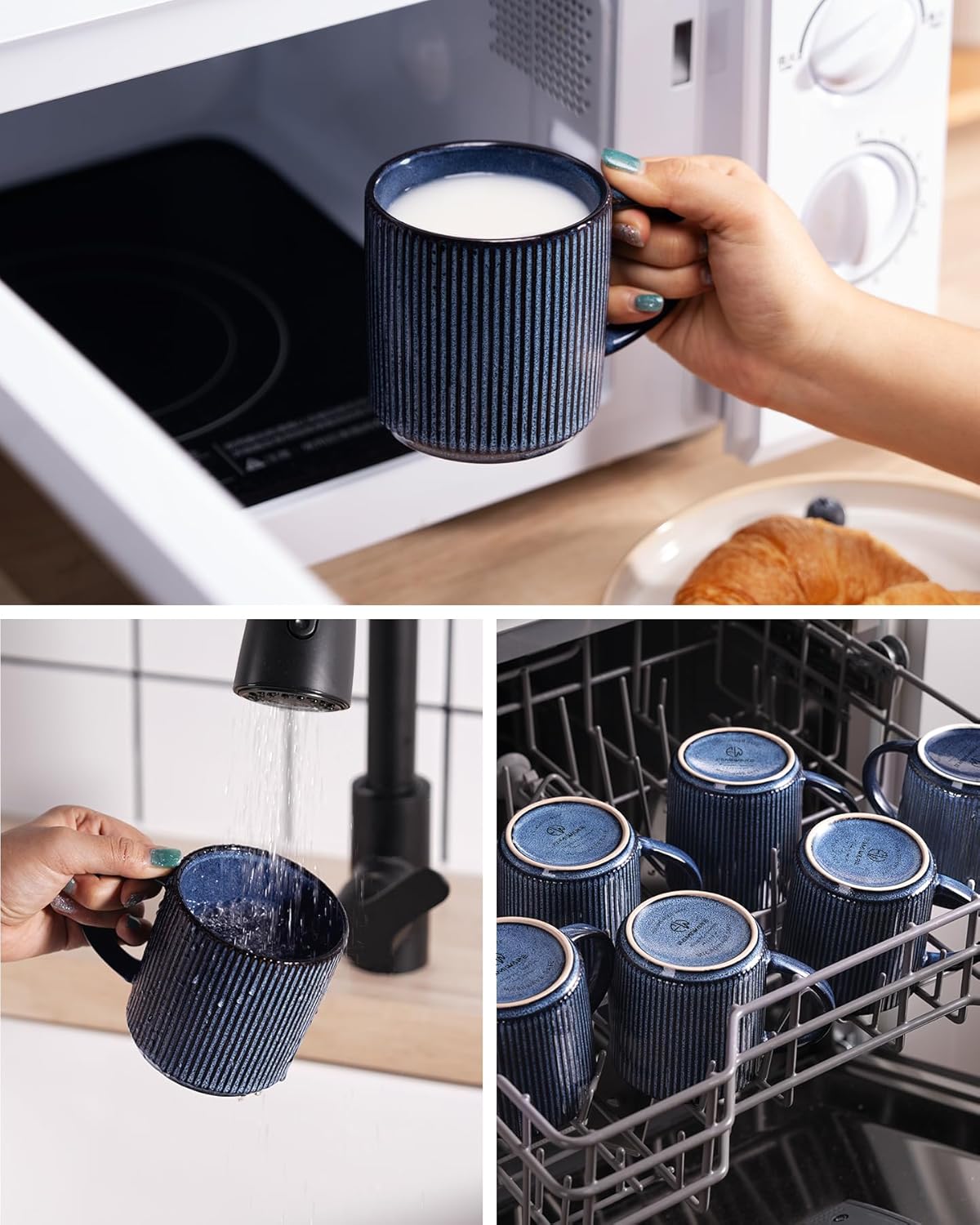 famiware Coffee Mug Set for 6, Star 12 oz Catering Mugs Cup Set with Handle for Coffee, Tea, Cocoa