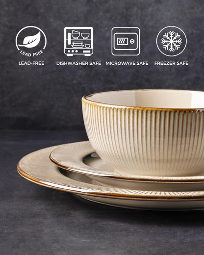 GBHOME Ceramic Dinnerware Sets,12 pcs Embossed Elegant Stoneware Plates and Bowls Sets