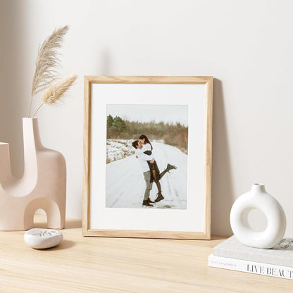 11x14 Picture Frame Set of 4 Natural Solid Oak Photo Frames with 8x10 Removable Mat Wall Hanging