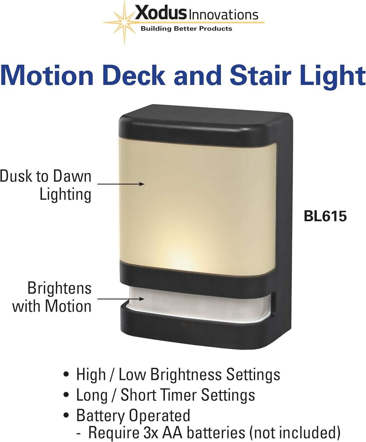 BL625-3 Motion Sensing Stair and Deck Light, LED, Battery Operated, Dusk to Dawn Sensor, 30 Seconds