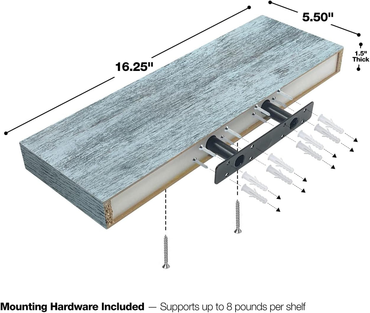 Sorbus Floating Shelves - 2 Pack 16 Inch Rustic & Blue Wall Shelves for Bedroom, Kitchen, Living