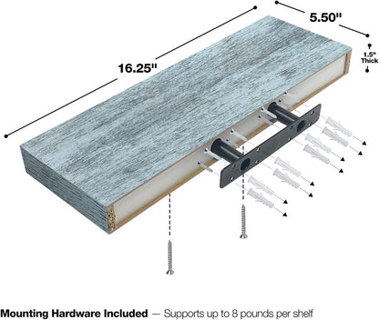 Sorbus Floating Shelves - 2 Pack 16 Inch Rustic & Blue Wall Shelves for Bedroom, Kitchen, Living