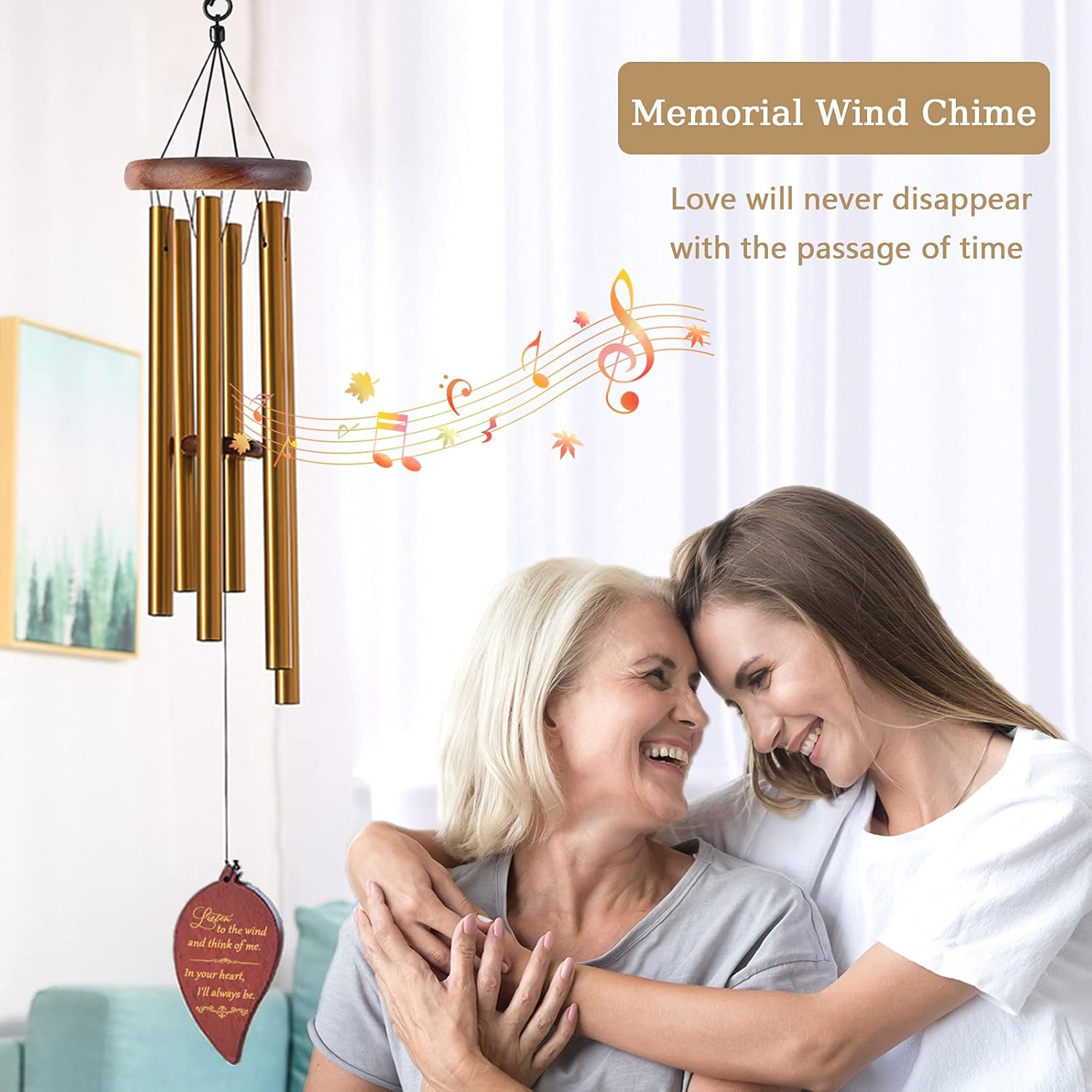 Wind Chimes for Outside, 30" Wooden Sympathy Wind Chimes Memorial Wind Chime for Loss of Loved One