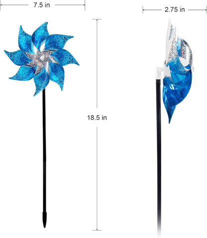 Hausse 10 Pack Reflective Pinwheels with Stakes, Extra Sparkly Pin Wheel for Garden Decor, Bird