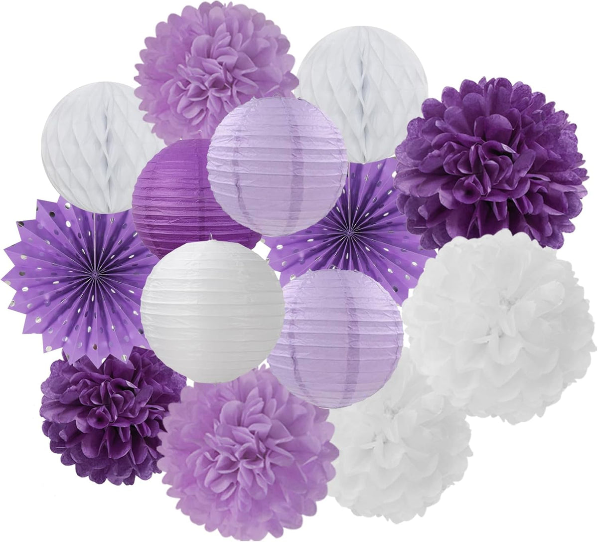 Purple-White Lavender Party Decorations Streamers - 14pcs Women Girl Birthday Paper Lanterns