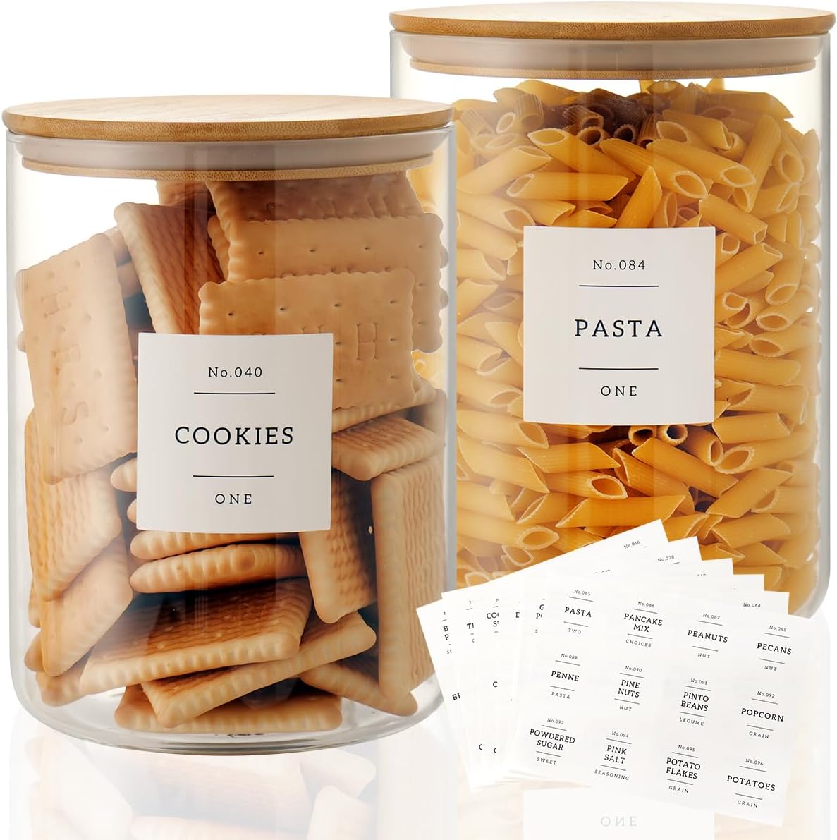 Set of 2 Large Glass Flour and Sugar Containers - 100 Fl oz Thicken Glass Storage Jars with