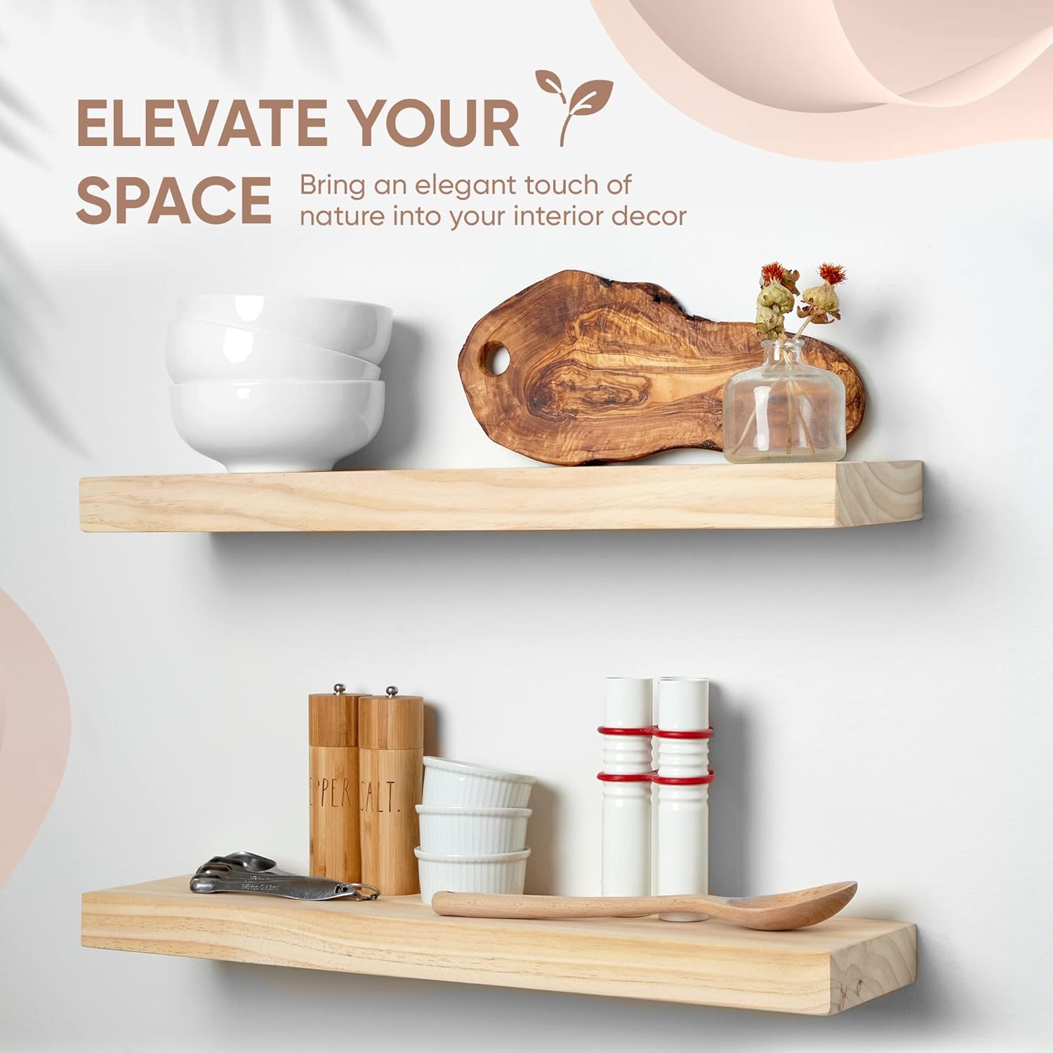 Homeforia 24 inch Wood Floating Shelves, High End Solid Natural Wood 24inch Floating Shelf for