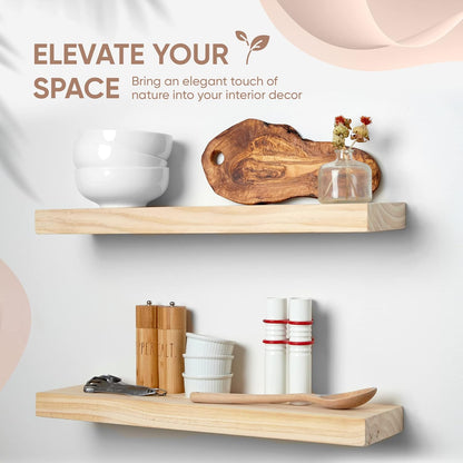 Homeforia 24 inch Wood Floating Shelves, High End Solid Natural Wood 24inch Floating Shelf for