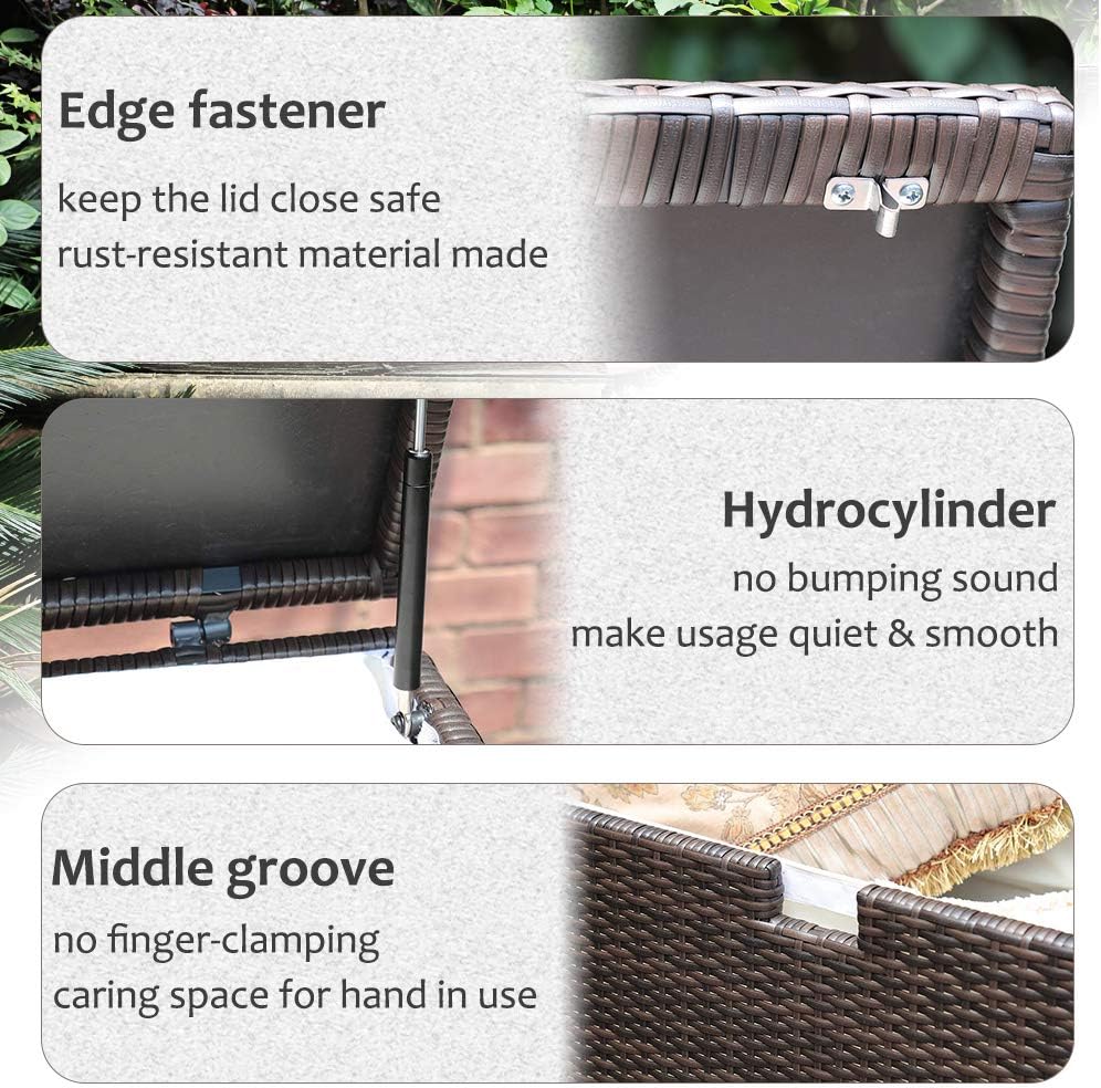 Super Patio Wicker Outdoor Patio Storage Box Waterproof, 120 Gallon Large Deck Box Rattan Storage