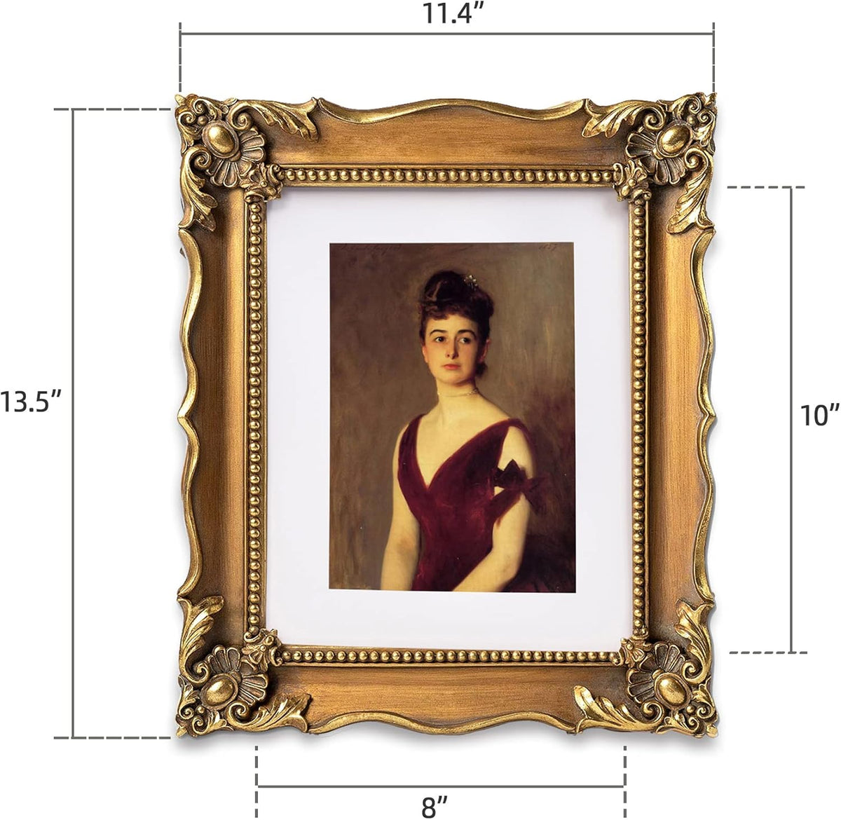 Vintage 8x10 Picture Frame with Embossed Flower, Ornate Gold Frame for 8x10 or 5x7 Photos with