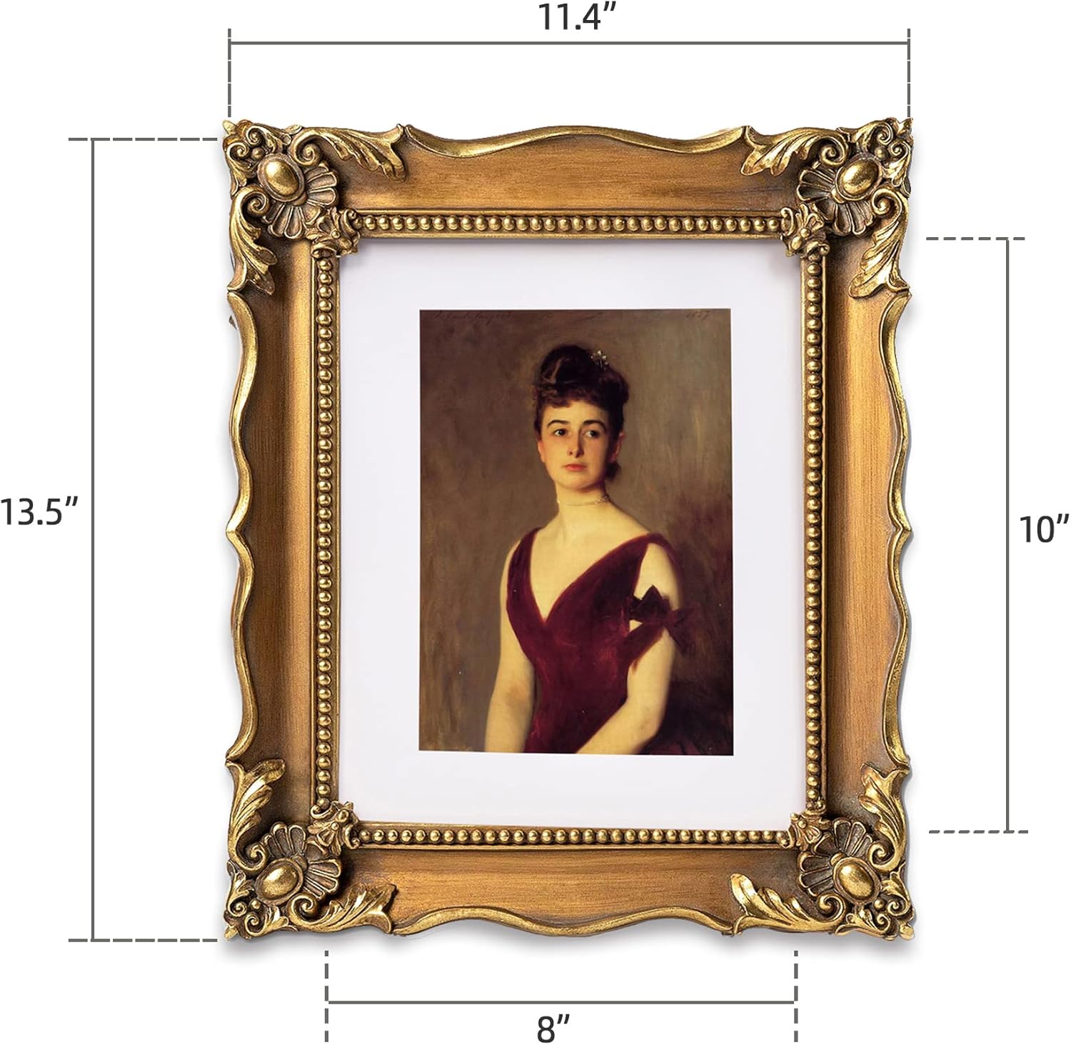 Vintage 8x10 Picture Frame with Embossed Flower, Ornate Gold Frame for 8x10 or 5x7 Photos with