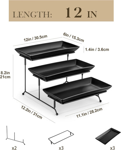 MALACASA 3 Tier Serving Trays for Party, Stoneware Serving Platters and Trays, 12 Inch Tiered Tray