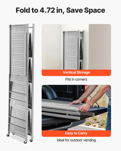 VEVOR 5-Tier Foldable Storage Shelf, 32W x 14D x 72H Inch Folding Metal Rack Shelving Unit, Heavy