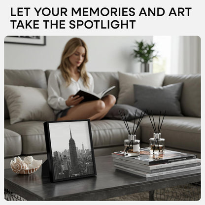 Homeforia Black Picture Frame 8.5 x 11, High End Metal 8.5x11 Poster Frames with Mat 6x8 Photo, 8.5
