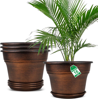 Plant Planters Pots Set of 4 Pack 16 Inch，Large Plastic Flower Pot for Indoor Plants with Drainage