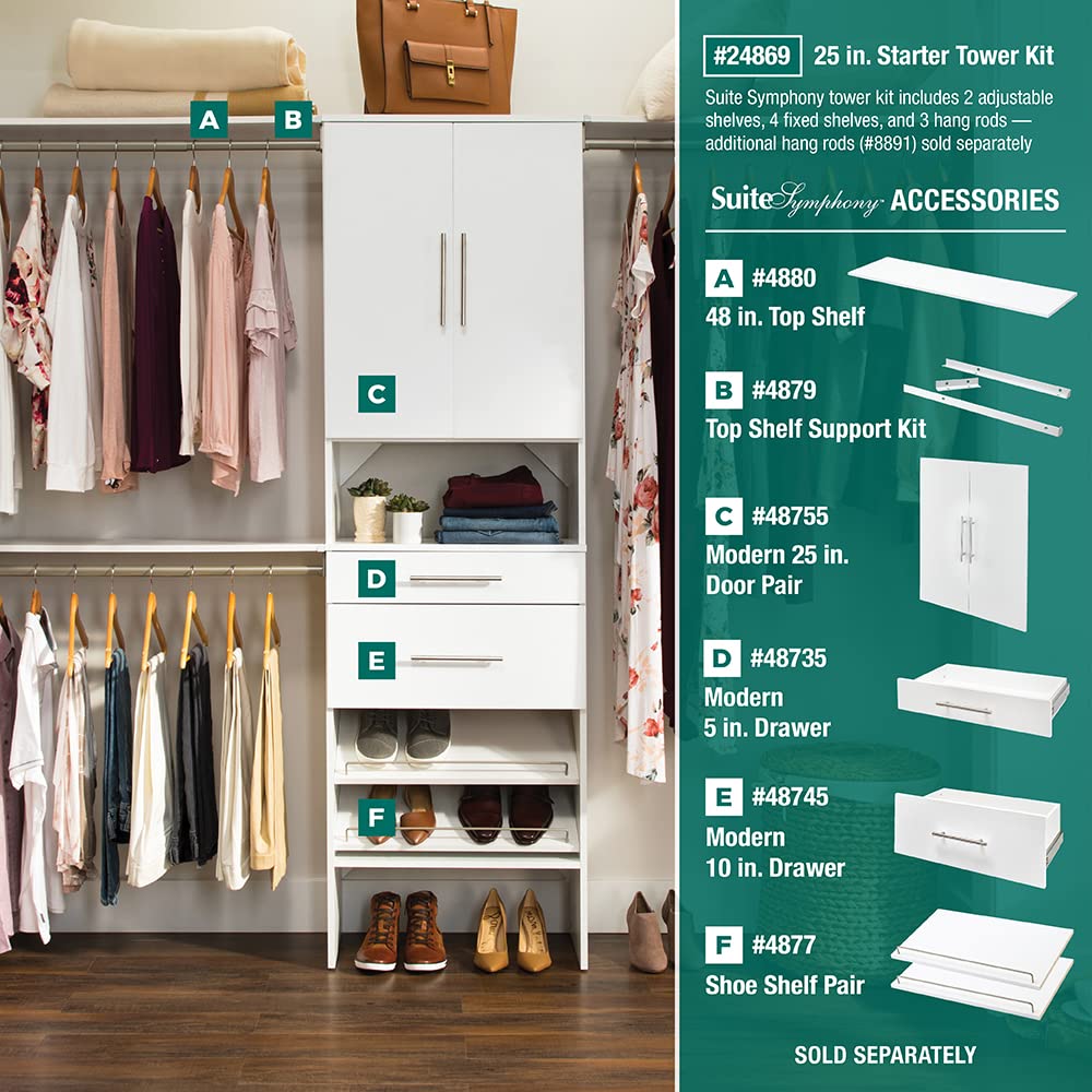 ClosetMaid SuiteSymphony Wood Closet Organizer System, 25-Inch Starter Kit with Tower and 3 Hang