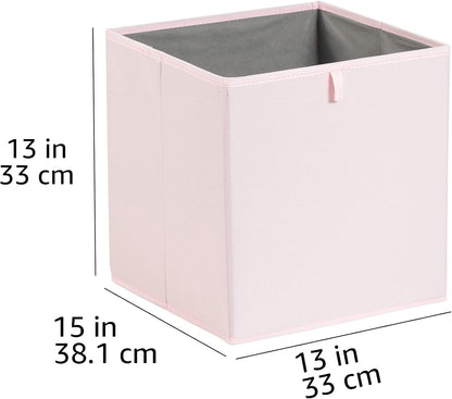 Amazon Basics Cube Organizer Bins, Collapsible Storage Baskets for Shelves, Peony Pink, Pack of 6