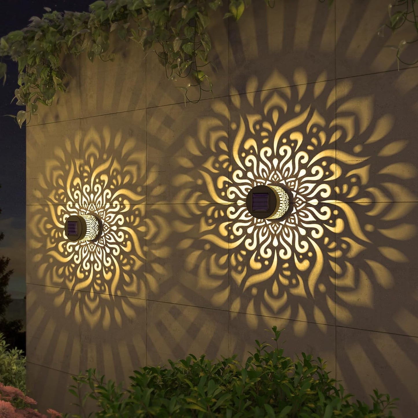 2 Pack Solar Fence Lights Metal Solar Powered Outdoor Deck Step Wall Lights Mandala Theme