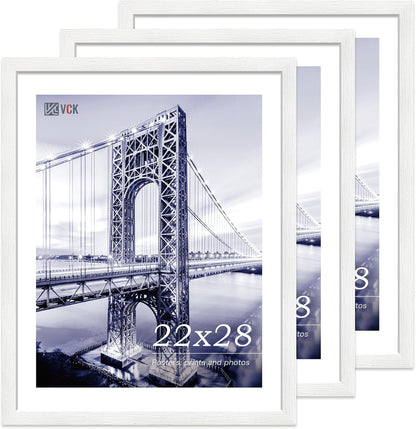 VCK 22x28 Poster Frame Set of 3 - White,Solid Wood Picture Frames, Textured Exclusive Wall Gallery