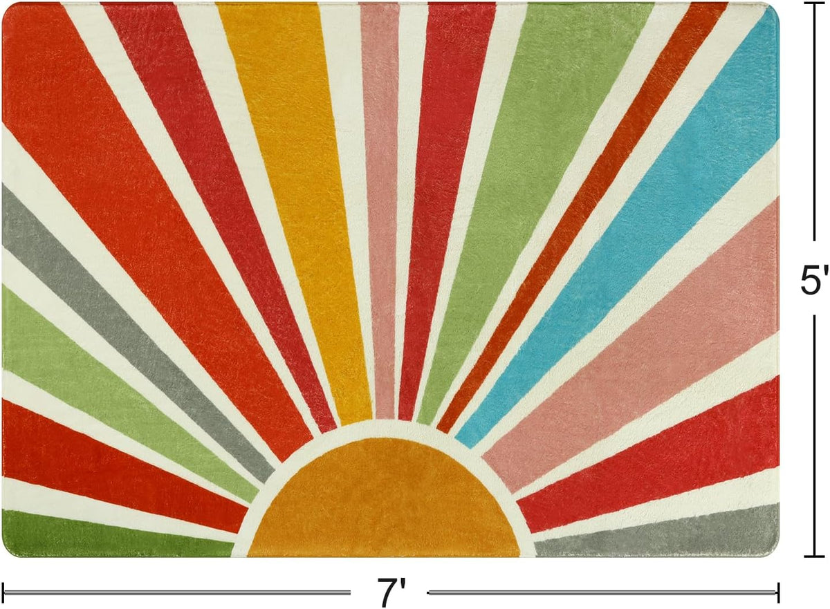 STARUIA Kids Rug 5'x7', Boho Washable Rainbow Nursery Rug, Non-Slip Soft Carpet for Playroom