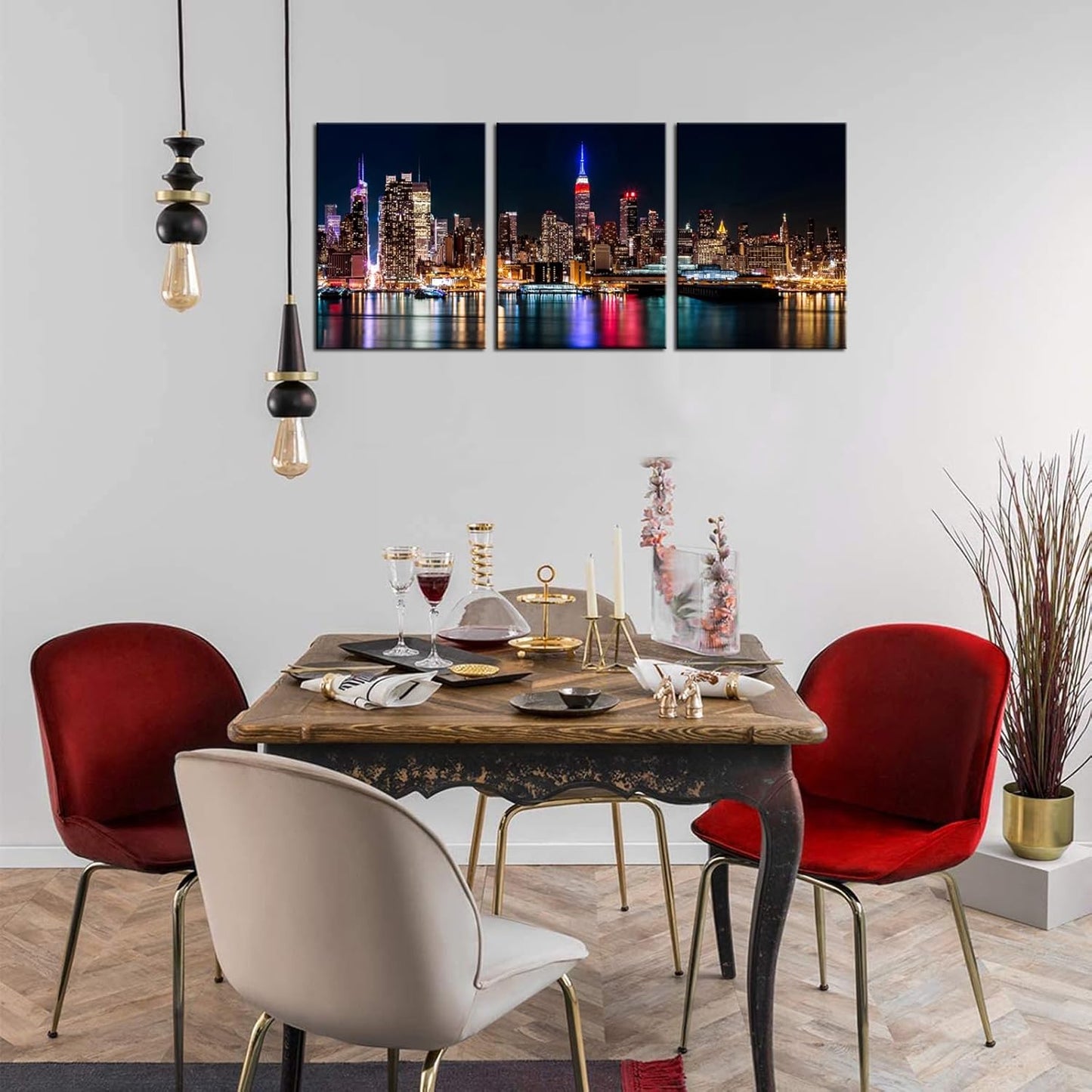 Biuteawal New York City Canvas Wall Art Manhattan Skyline Night View Picture Painting Modern Giclee