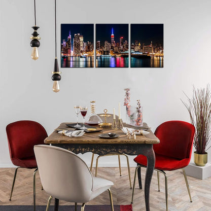 Biuteawal New York City Canvas Wall Art Manhattan Skyline Night View Picture Painting Modern Giclee