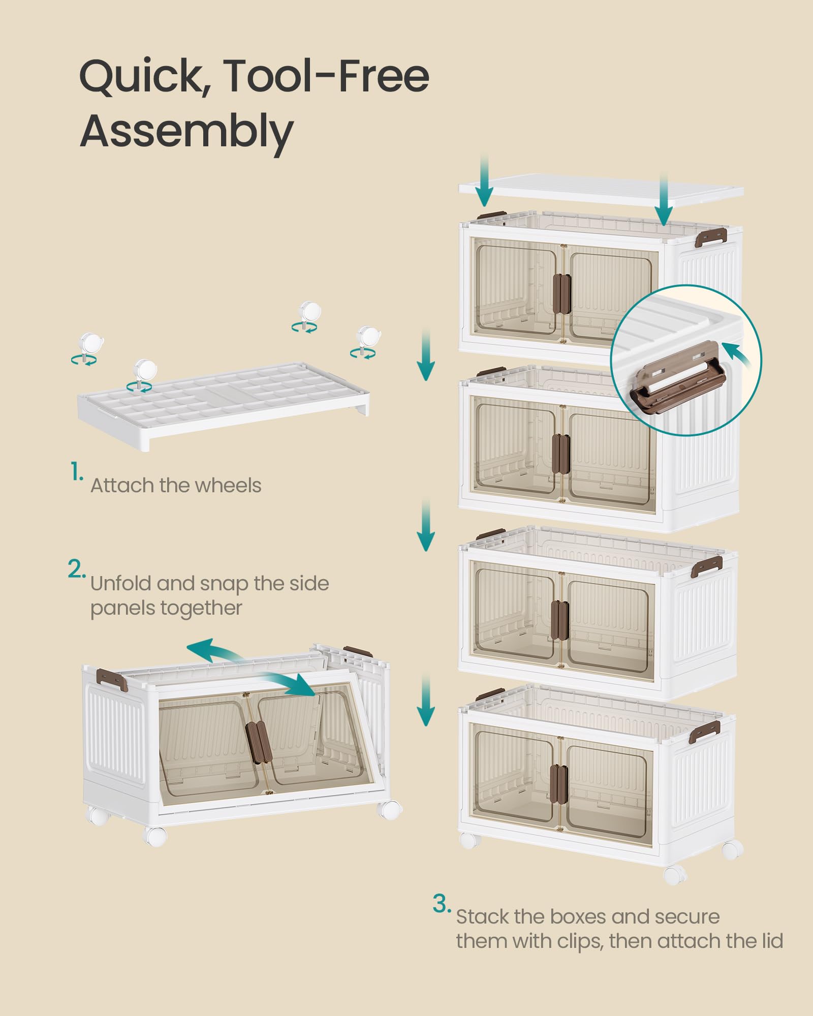SONGMICS 58QT stackable storage bins with 1 Lid, 4-Tier Foldable Bins