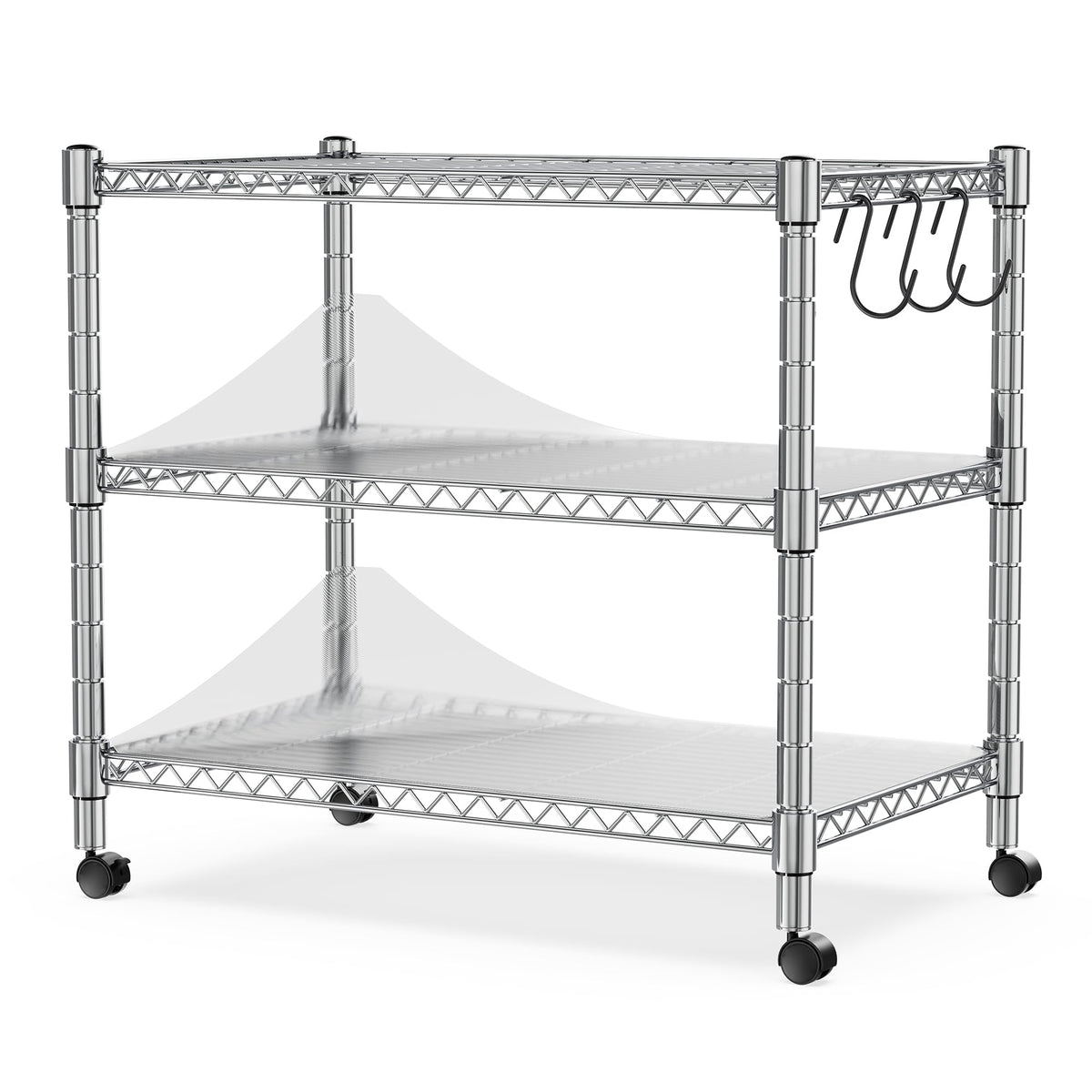 Heavy Duty 3-Shelf Shelving Unit, 24.02" W x 13.78" D x 21.97" H Chrome Steel Storage Rack with