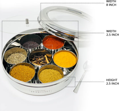 spice dabba Stainless Steel Indian Spice Box, Steel Masala Dabba, Double Lid Spice Container | Gift