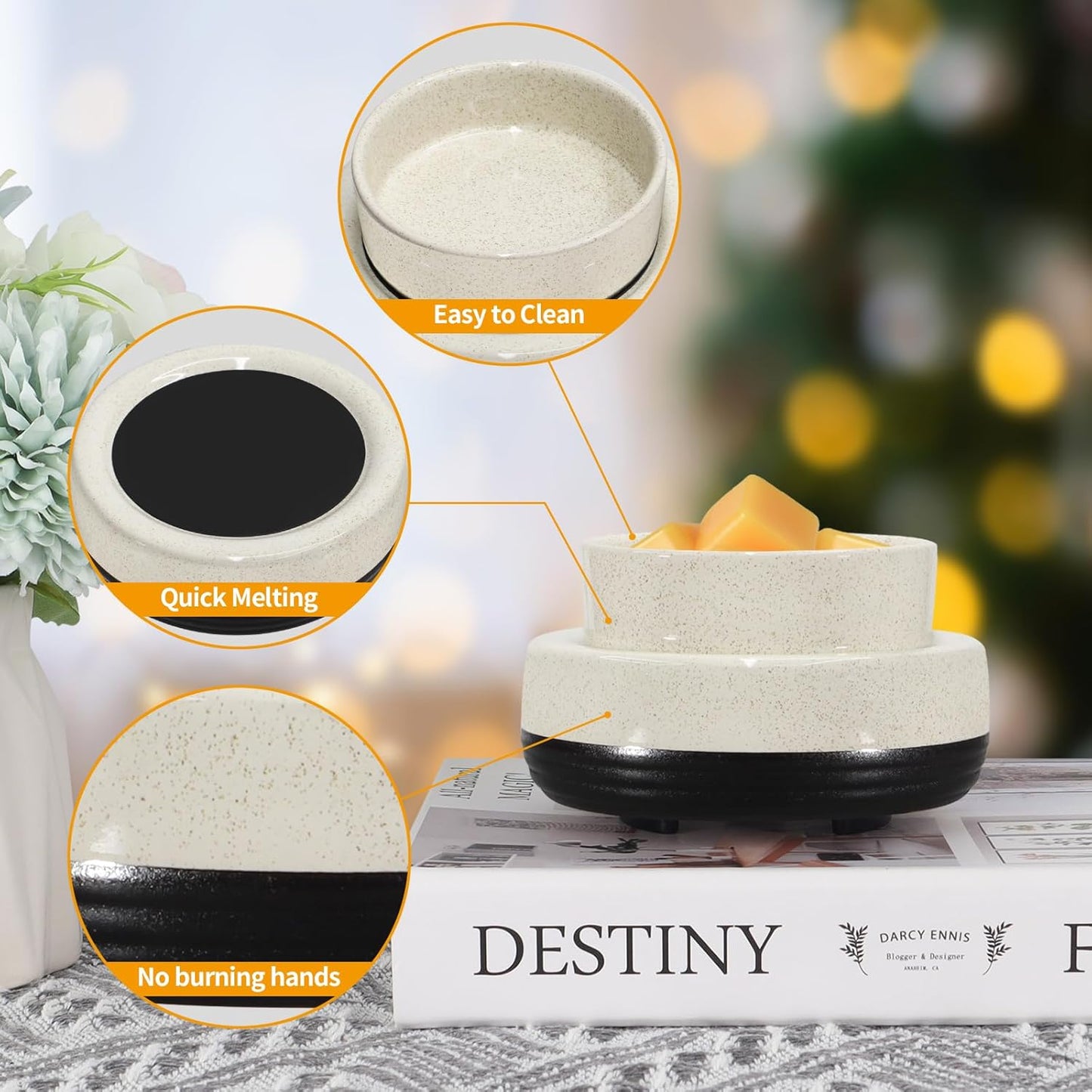 Wax Melts Warmer, Ceramic Candle Melter Melting Wax 3-in-1 Oil Burner Electric Fits Yankee Large