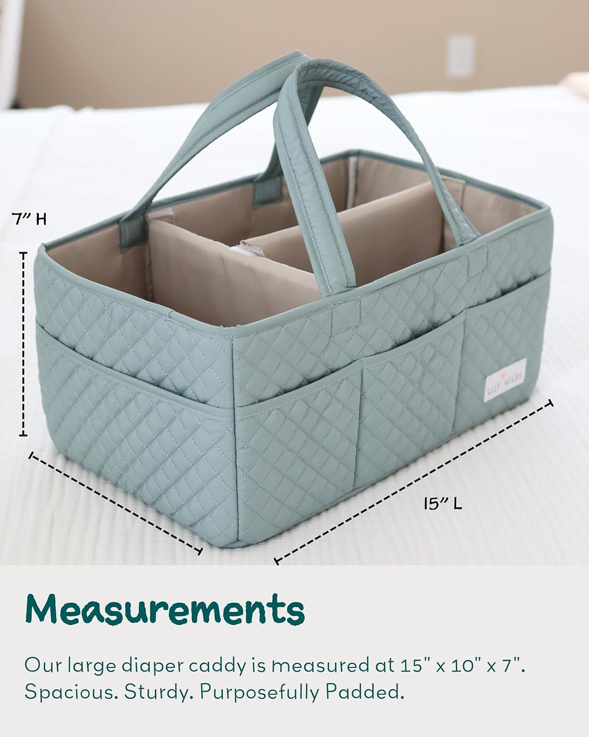 Lily Miles Baby Diaper Caddy Organizer, Quilted Nursery Storage Basket for Newborn Essentials and