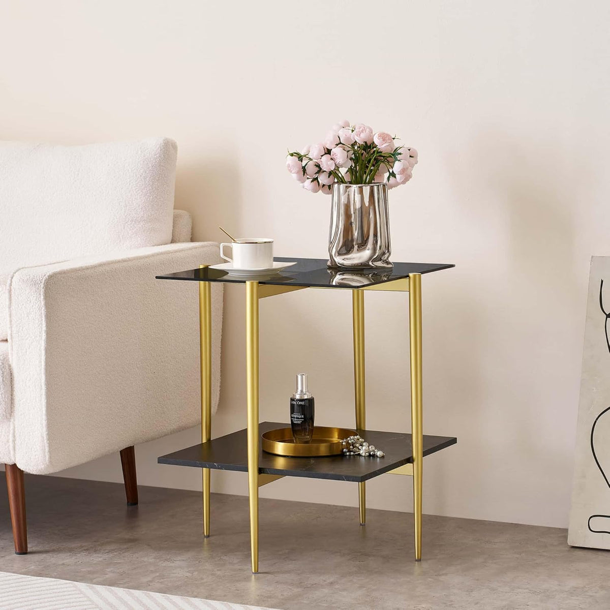 Glass End Table, Mid-Century Modern Design Sofa Table, for Living Room, L18 x W18 x H23 in, Clear