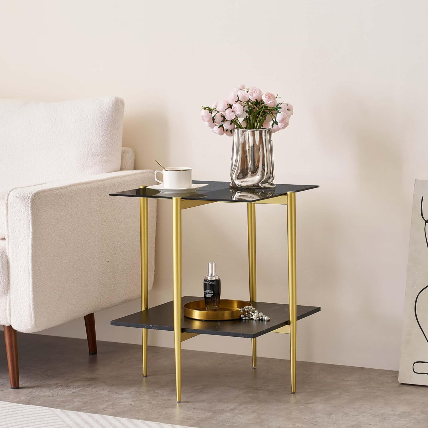 Glass End Table, Mid-Century Modern Design Sofa Table, for Living Room, L18 x W18 x H23 in, Clear