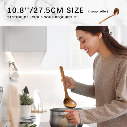 Wooden Spoons for Cooking, Nonstick Cooking Utensil Set with 5 Piece Acacia Wooden Spatulas and