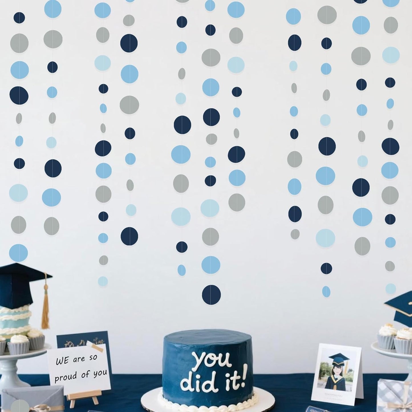 Dusty Blue Party Decorations Navy Blue Circle Dots Garland Gray Blue Hanging Paper Polka Dot