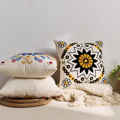 Embroidered Throw Pillow Cover 18x18 Classic Boho Floral Pattern Pillows Cover Outdoor Decorative