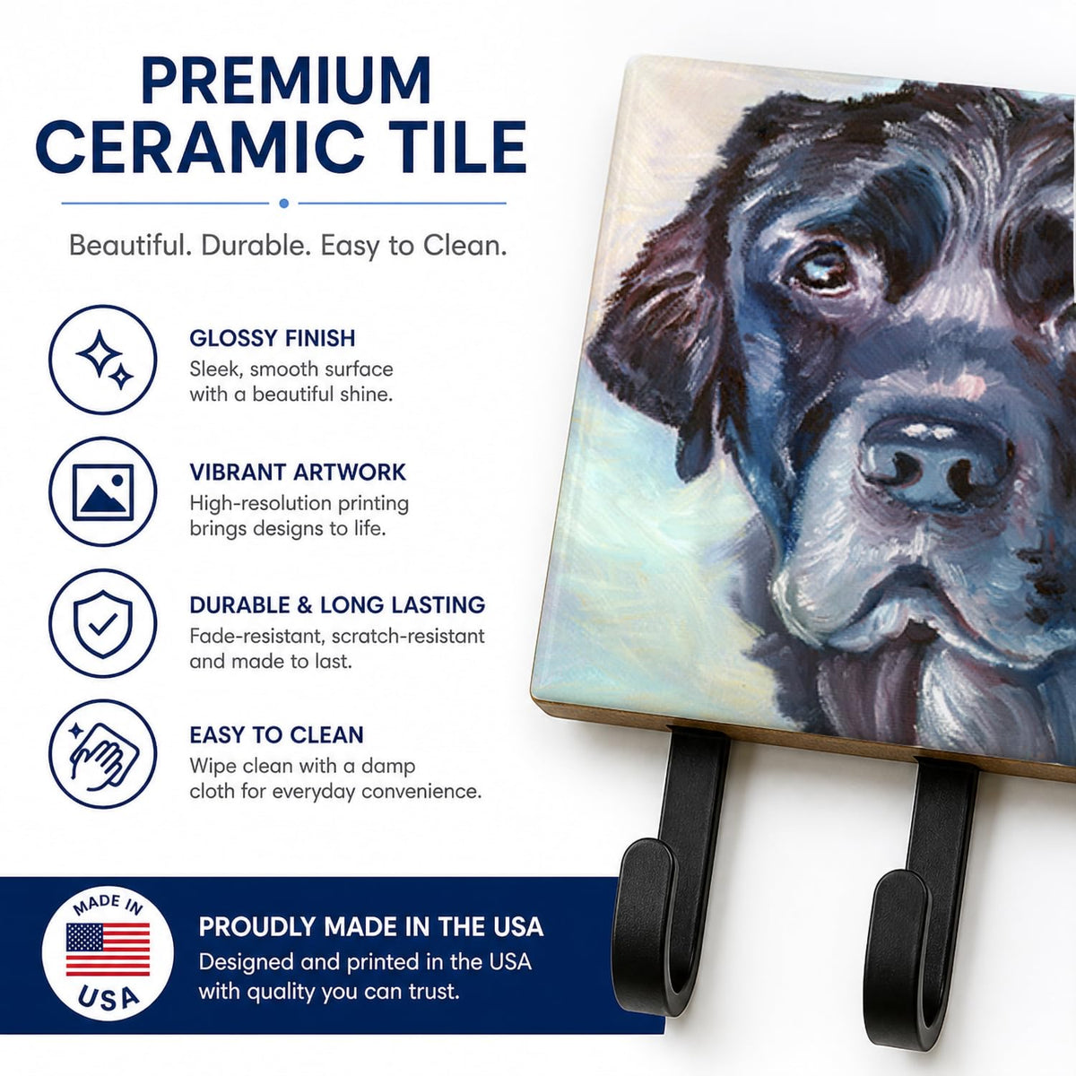 Caroline's Treasures 7419TH68 Black Labrador Face Leash or Key Holder, Wall Hooks, Key Hooks