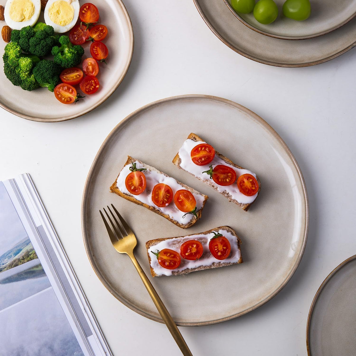 AmorArc Ceramic Dinnerware Sets,Handmade Reactive Glaze Stonewre Plates and Bowls Sets,Highly Chip