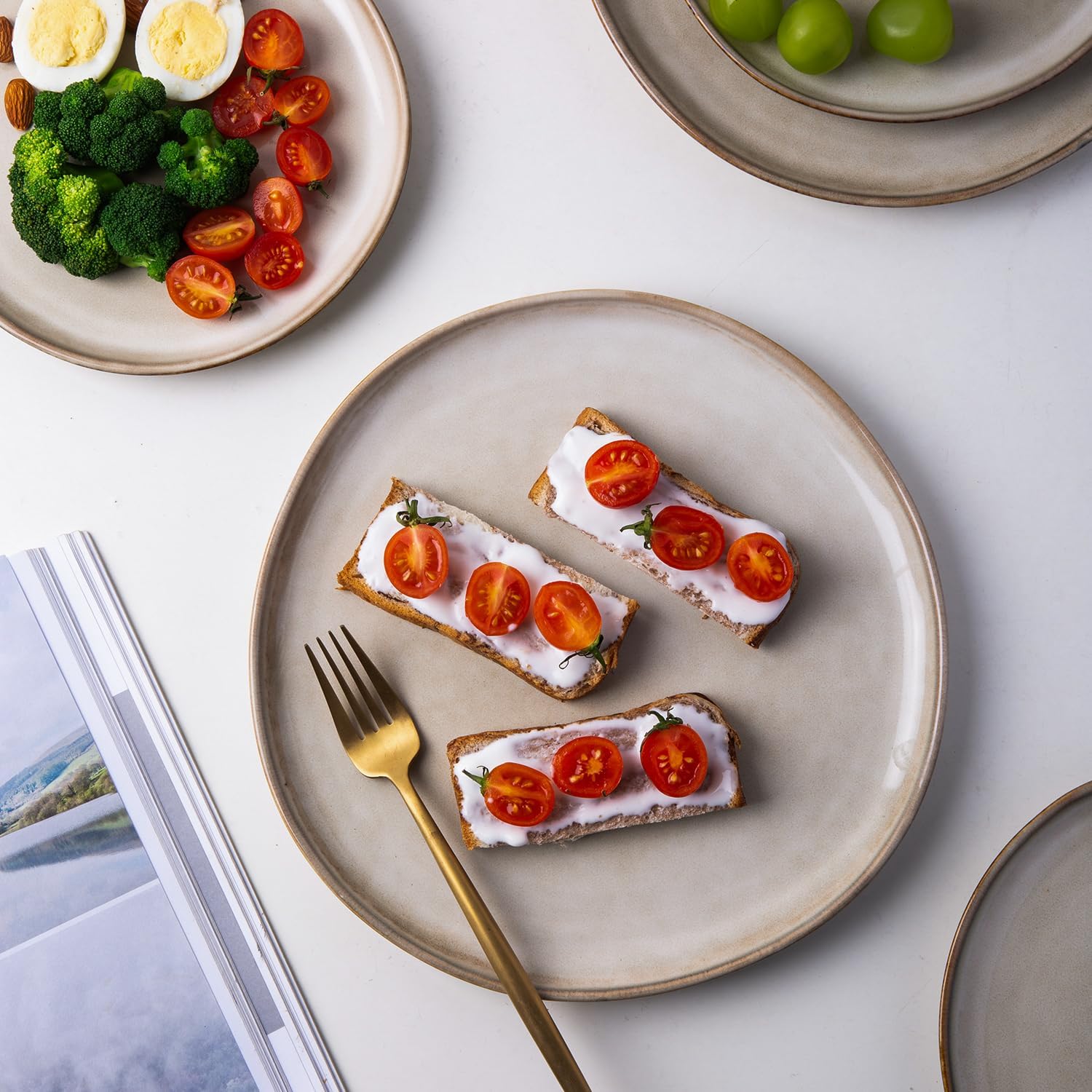 AmorArc Ceramic Dinnerware Sets,Handmade Reactive Glaze Stoneware Plates and Bowls Sets,Highly