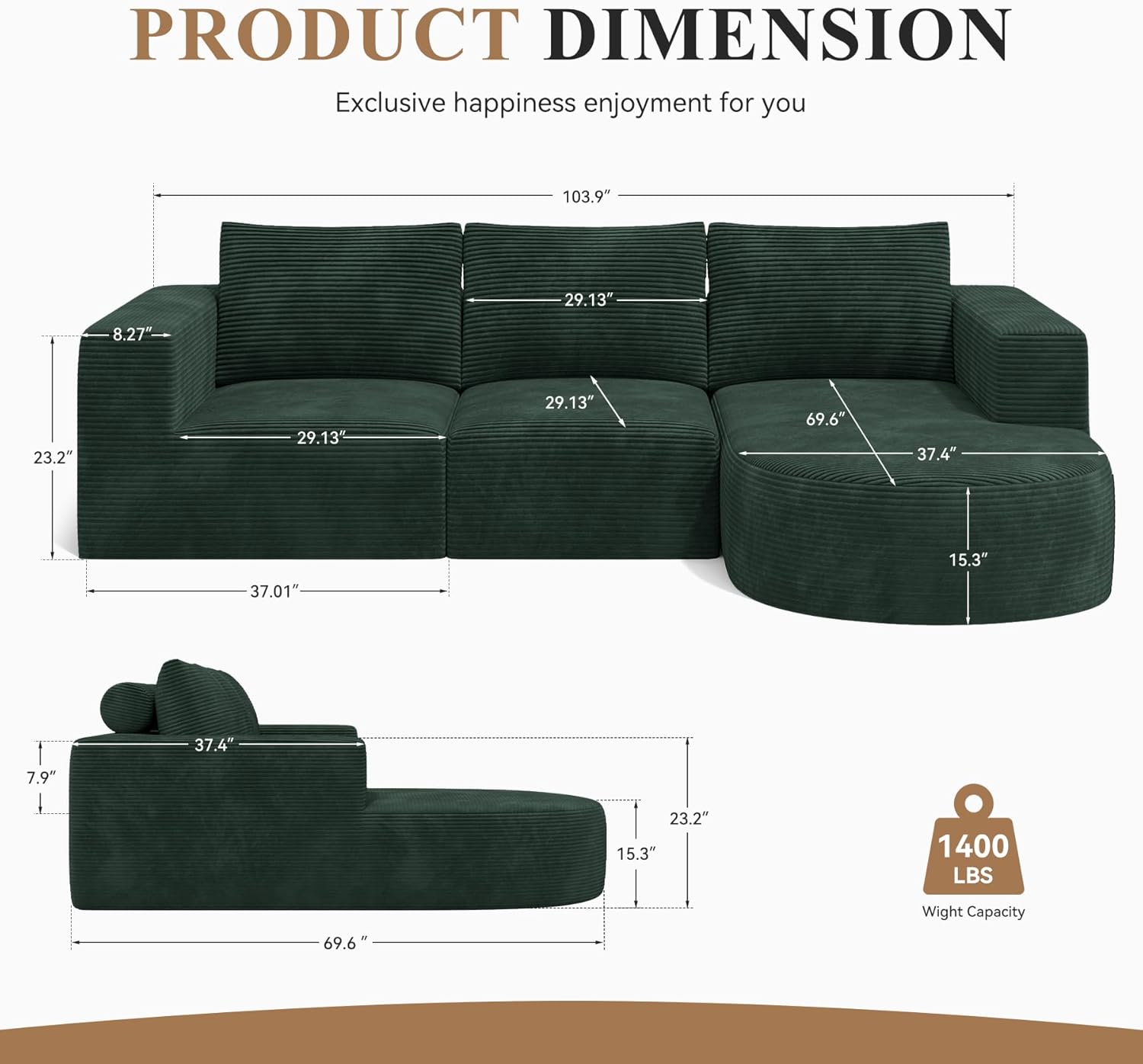 Modular Sectional Sofa with L-Shape Chaise,Cloud Sectional Modern Sleeper Couch with Deep