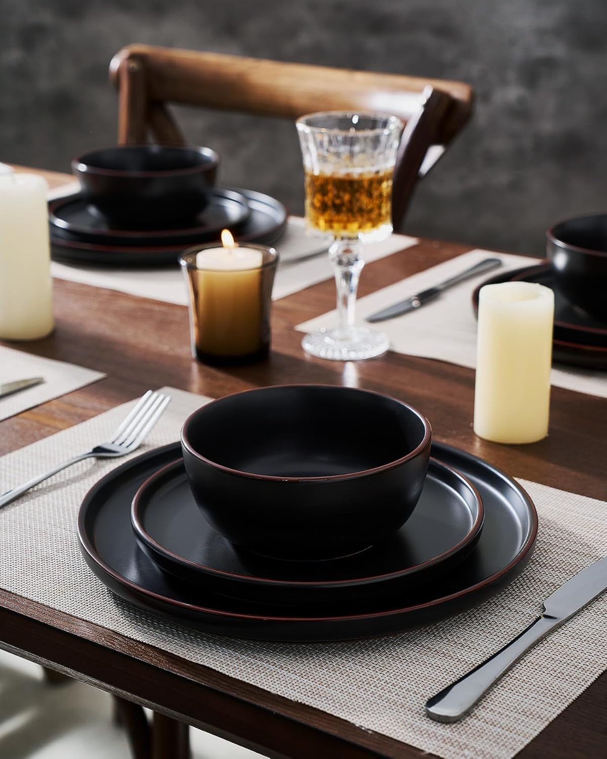 Famiware Mercury Plates and Bowls Sets, 18 Pieces Stoneware Dinnerware Sets, Dishes Set for 6