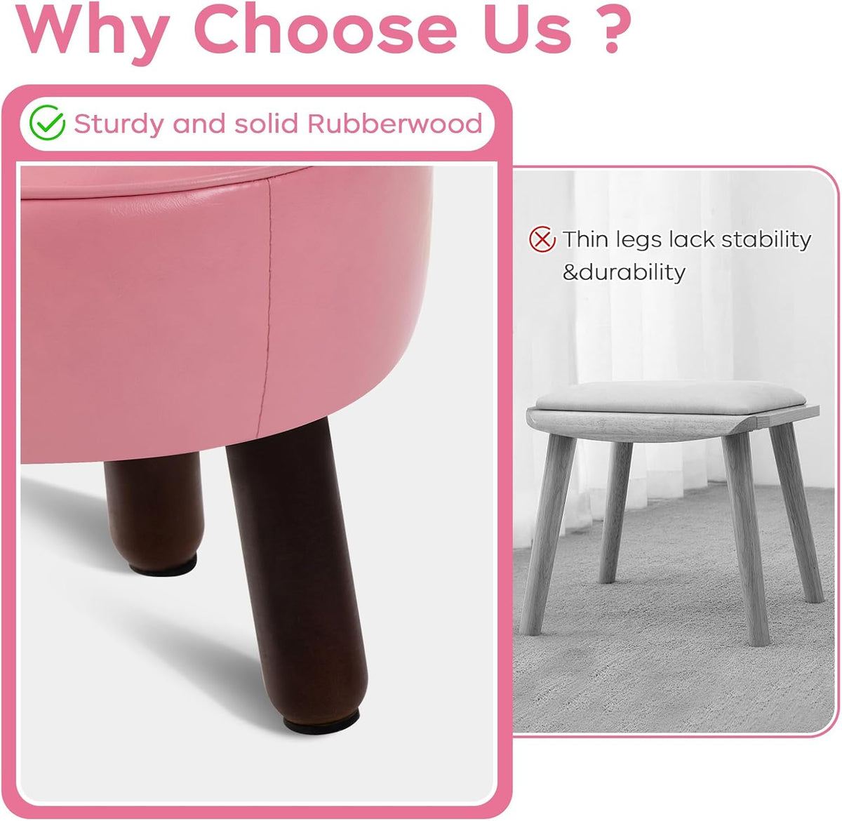 Small Foot Stool Round Pouf Ottoman, 13'' Leather Foot Rest with Non-Skid Rubber Legs, Foolstool