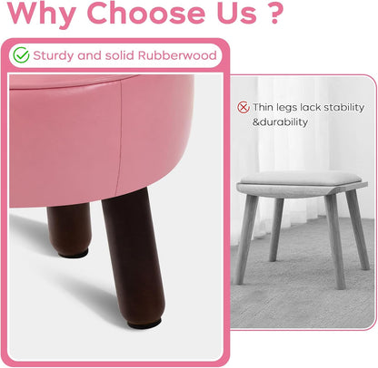 Small Foot Stool Round Pouf Ottoman, 13'' Leather Foot Rest with Non-Skid Rubber Legs, Foolstool