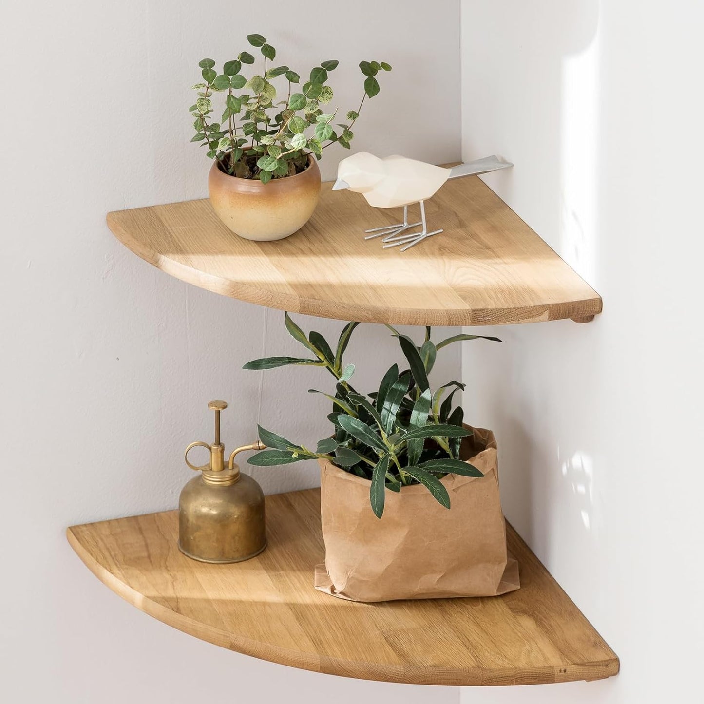 Corner Shelves, Floating Corner Shelf, Set of 2 10inch Solid Oak Wood Corner Wall Shelves, Round