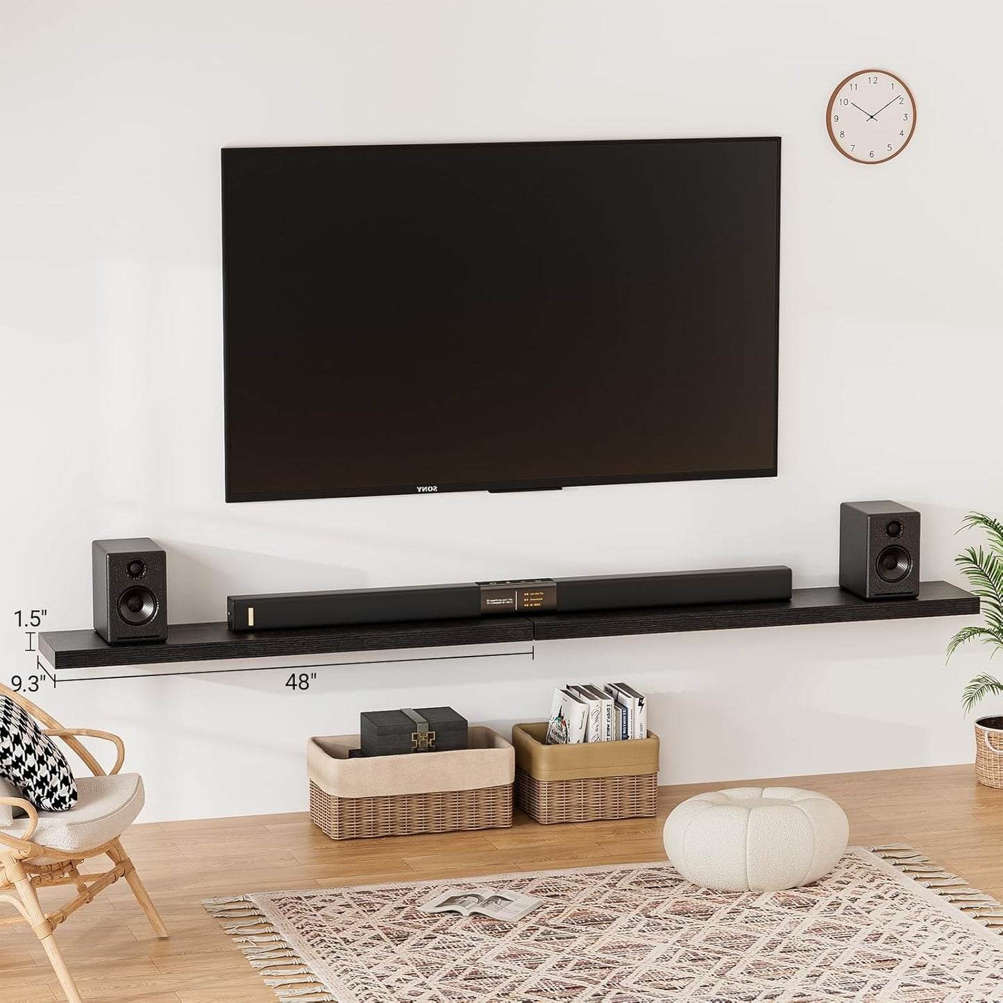 Heimlove Floating Shelves for Wall 48 Inches Long,9.3" Deep Black Floating Shelf Set of 2,Wall