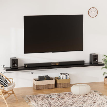 Heimlove Floating Shelves for Wall 48 Inches Long,9.3" Deep Black Floating Shelf Set of 2,Wall