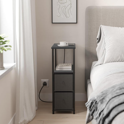 TUTOTAK Small Narrow End Table with Charging Station, Side Table with Outlets, Nightstand with 2