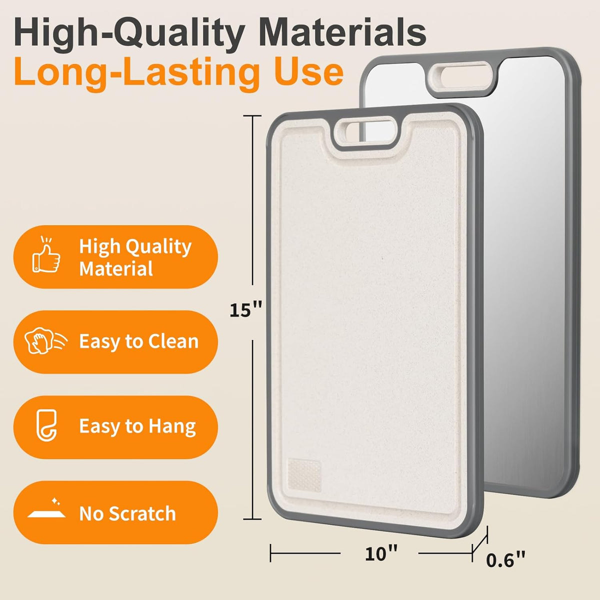Titanium cutting boards for Kitchen,Double Sided Food Grade,Pure Titanium and Wheat Straw PP