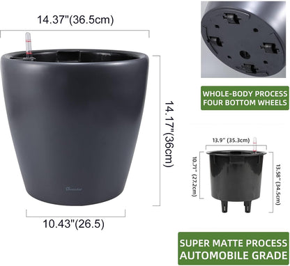 Dexceder 15x14 Self Watering Planter with Wheels Indoor Outdoor, Inner Pot Design, Thickened Large